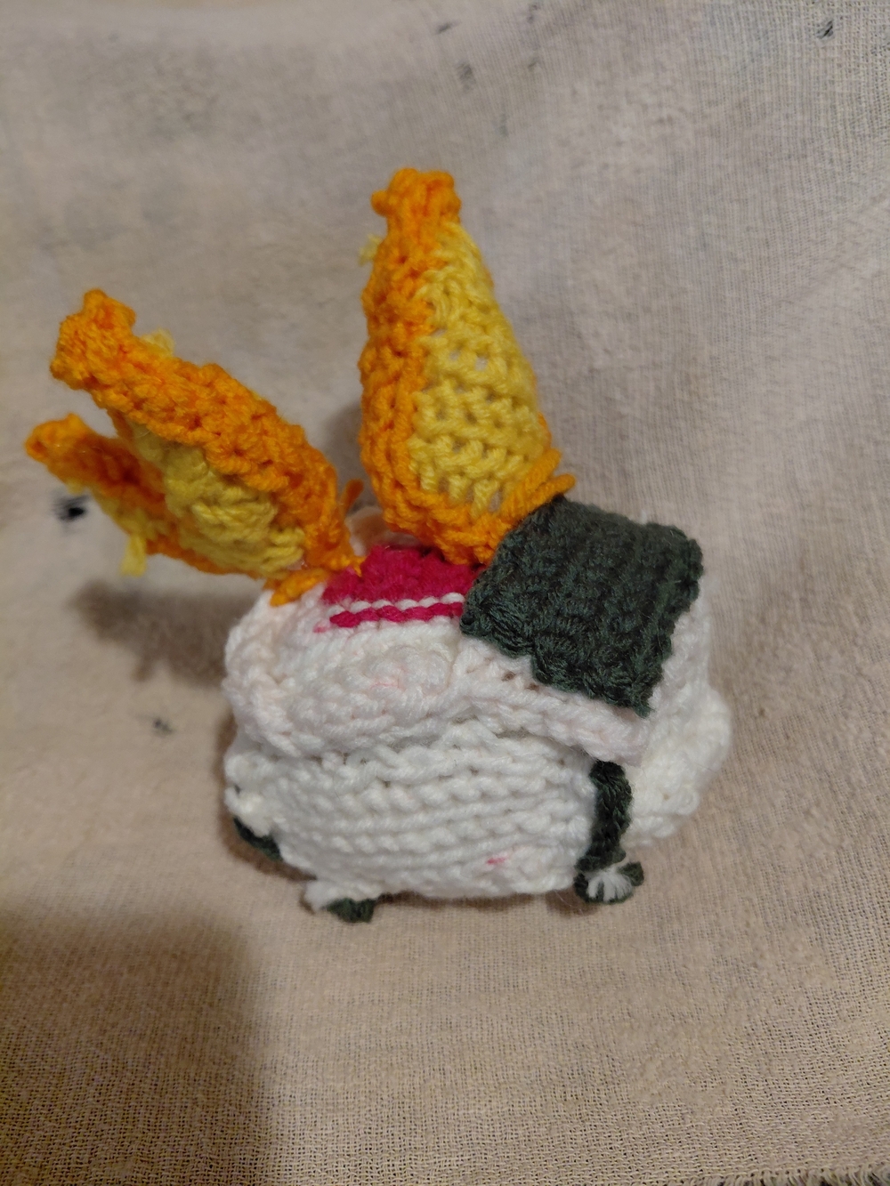 Handmade White & Yellow Crochet Dumpster Fire Toy